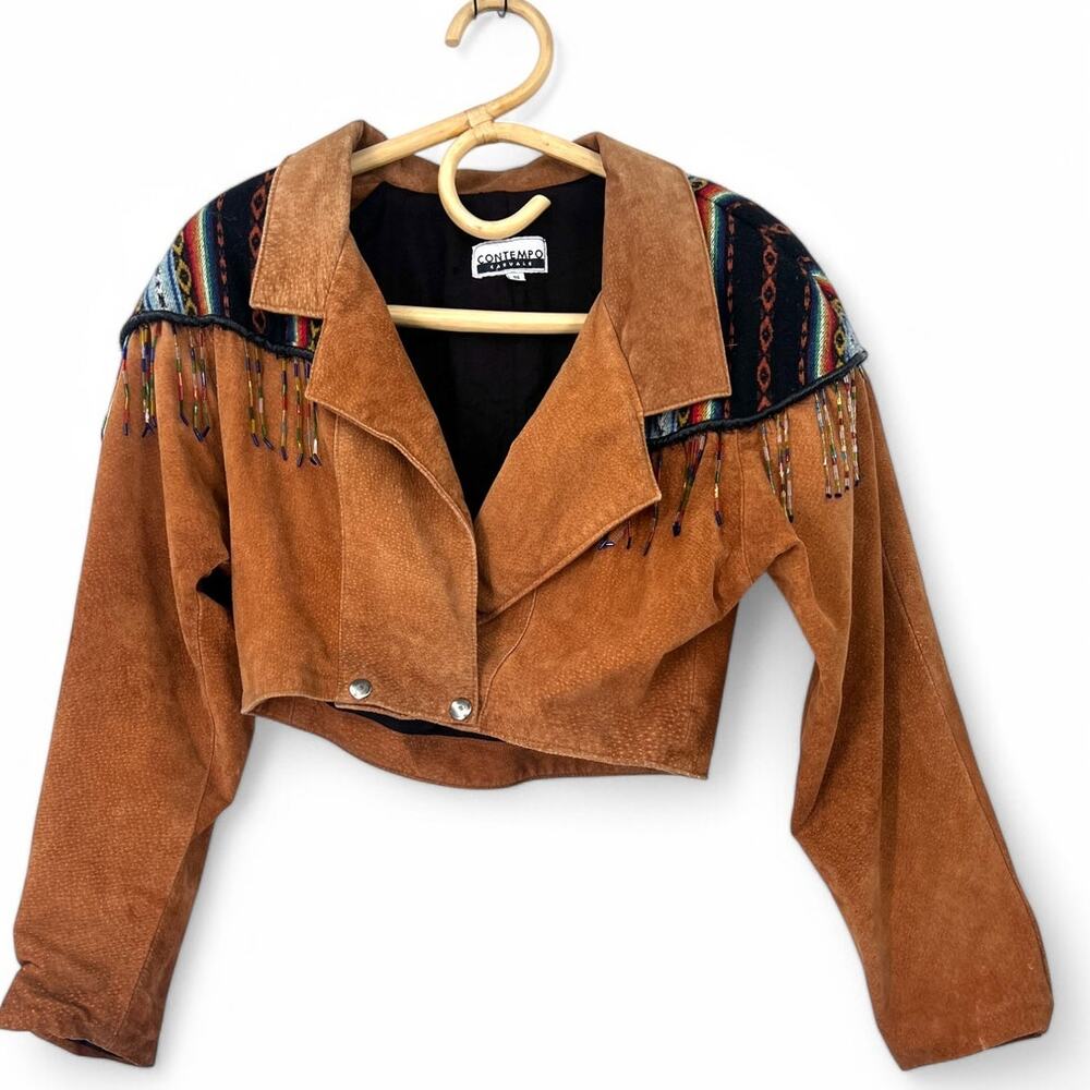 Vintage 70's | S | Fringe Jacket Suede Cropped Western Beaded Navaho Blazer